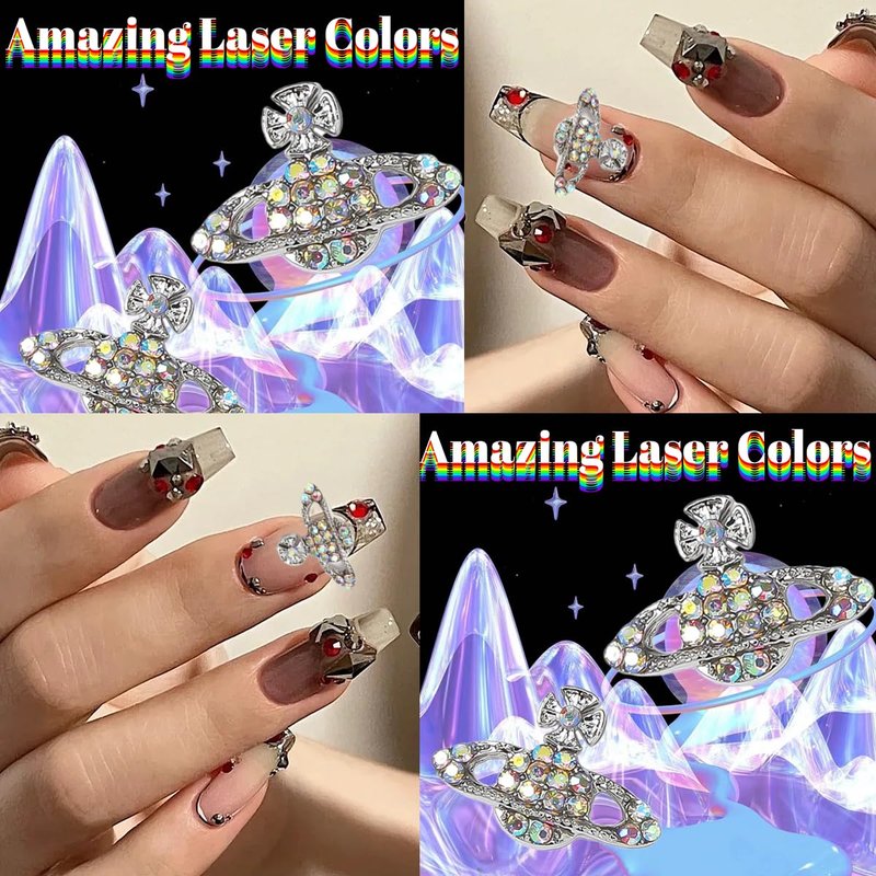 30PCS Planet Nail Charms 3D Star Gold and Silver Nail Charms for Acrylic Nails Y2K 3D Nail Rhinestones Gems Silver Nail Jewelry