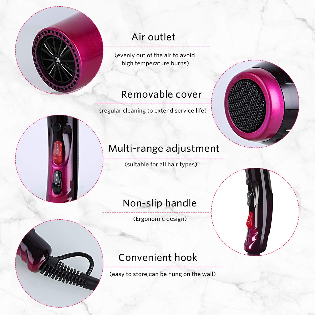 Professional Hair Dryer - 3500W Ionic Ceramic Blow Dryer | Quick Drying with Diffuser & Concentrator Attachments