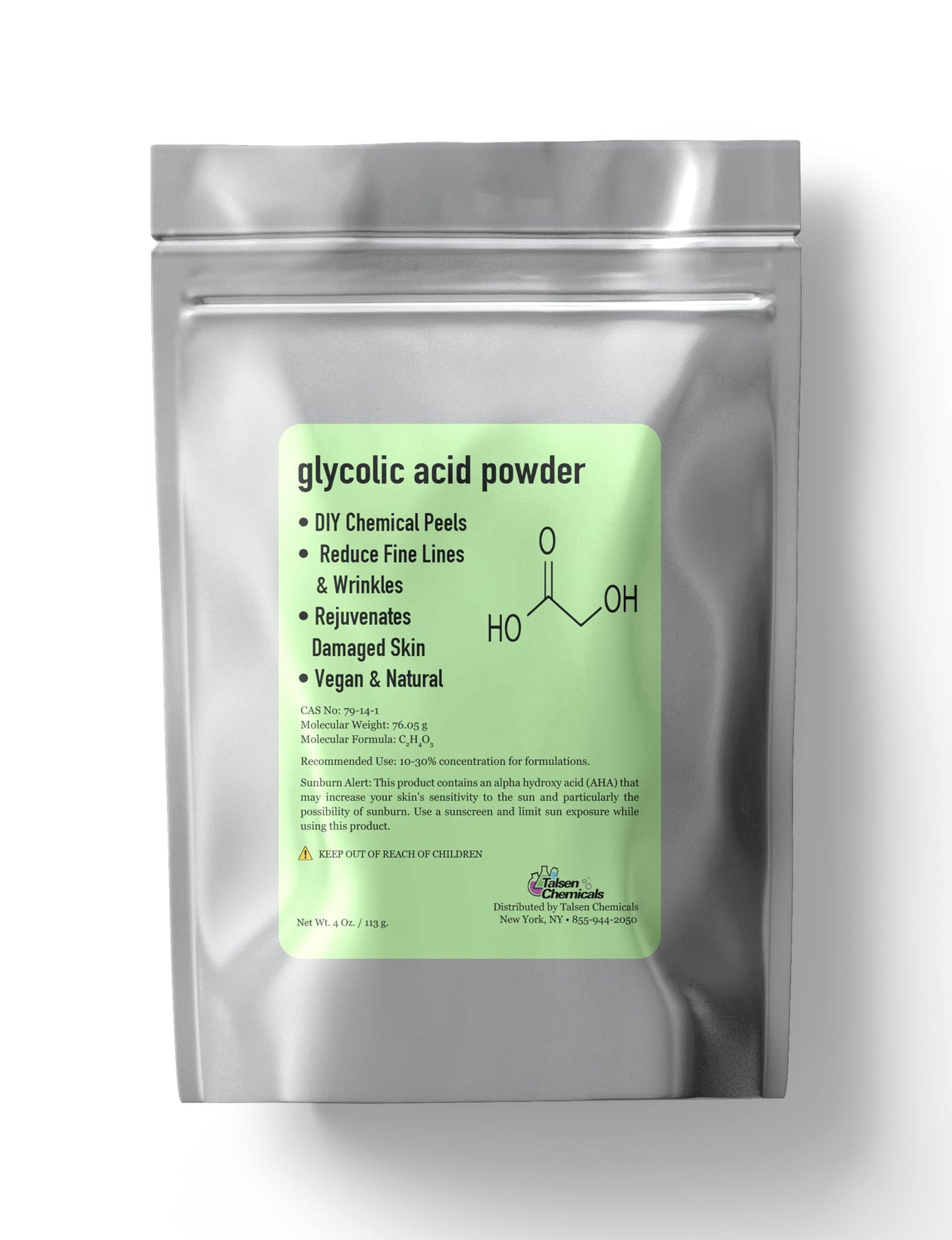 Talsen Chemicals Glycolic Acid Powder DIY Glycolic Crystal Powder is Pure, DIY Cosmetics (4 Oz/113 grams)