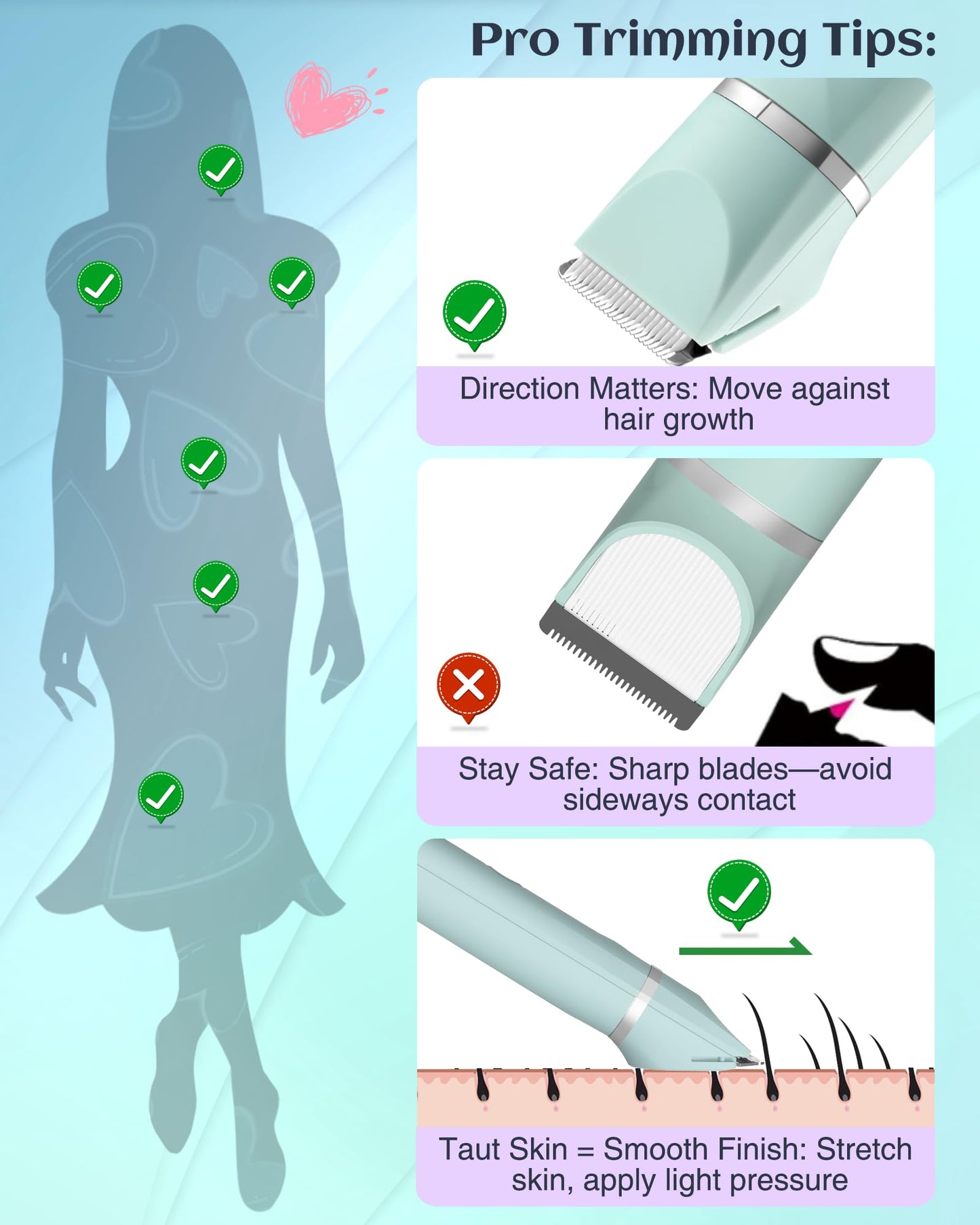 Bikini Trimmer Women,Electric Razor for Pubic Hair Women's Foil Shaver Rechargeable Shaver Removal with Snap-in Ceramic Blades,IP7X Waterproof,Wet and Dry Use,Green