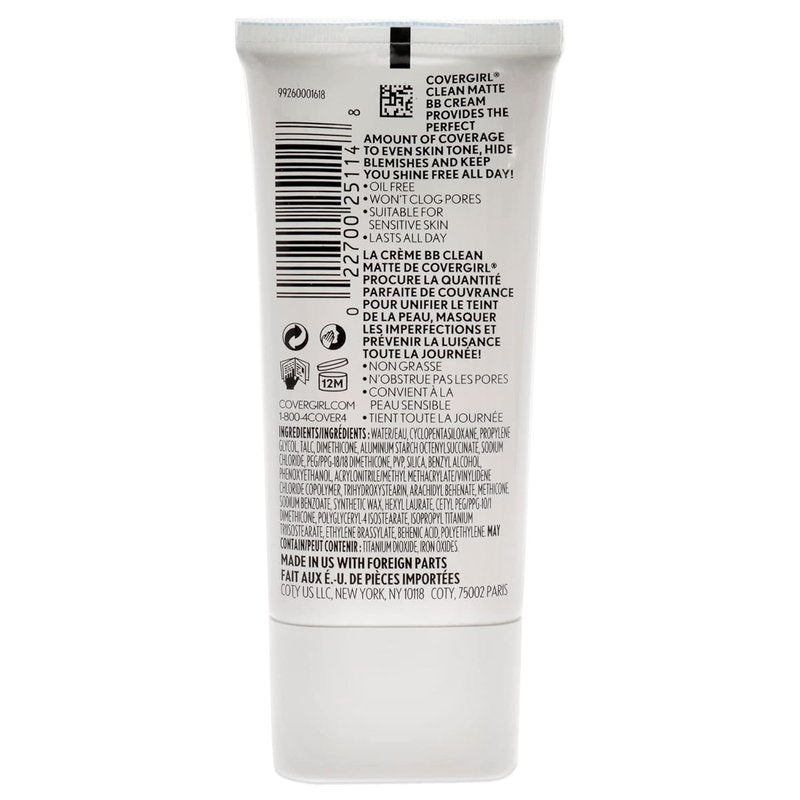 Clean Matte BB Cream - Oil-Free, Lightweight Formula for Sensitive Skin | Long-Lasting, 100% Cruelty-Free