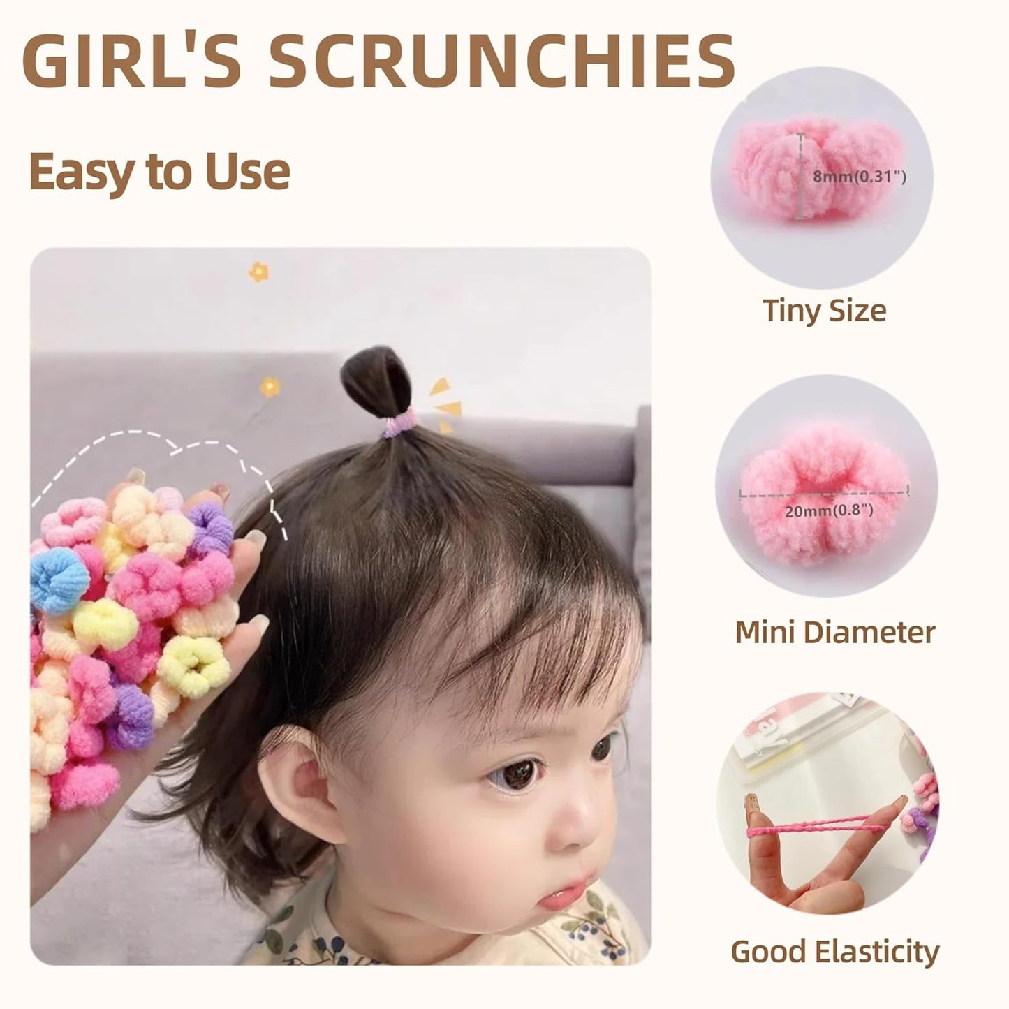 Baby Hair Ties, Bloom Toddler Hair Ties No Damage, 120pcs,Age 0-8,Ponytail Holder for Little Girls Hair Accessories, Elastic Thin Soft Hair Bands No Crease, Mini Hair Scrunchies