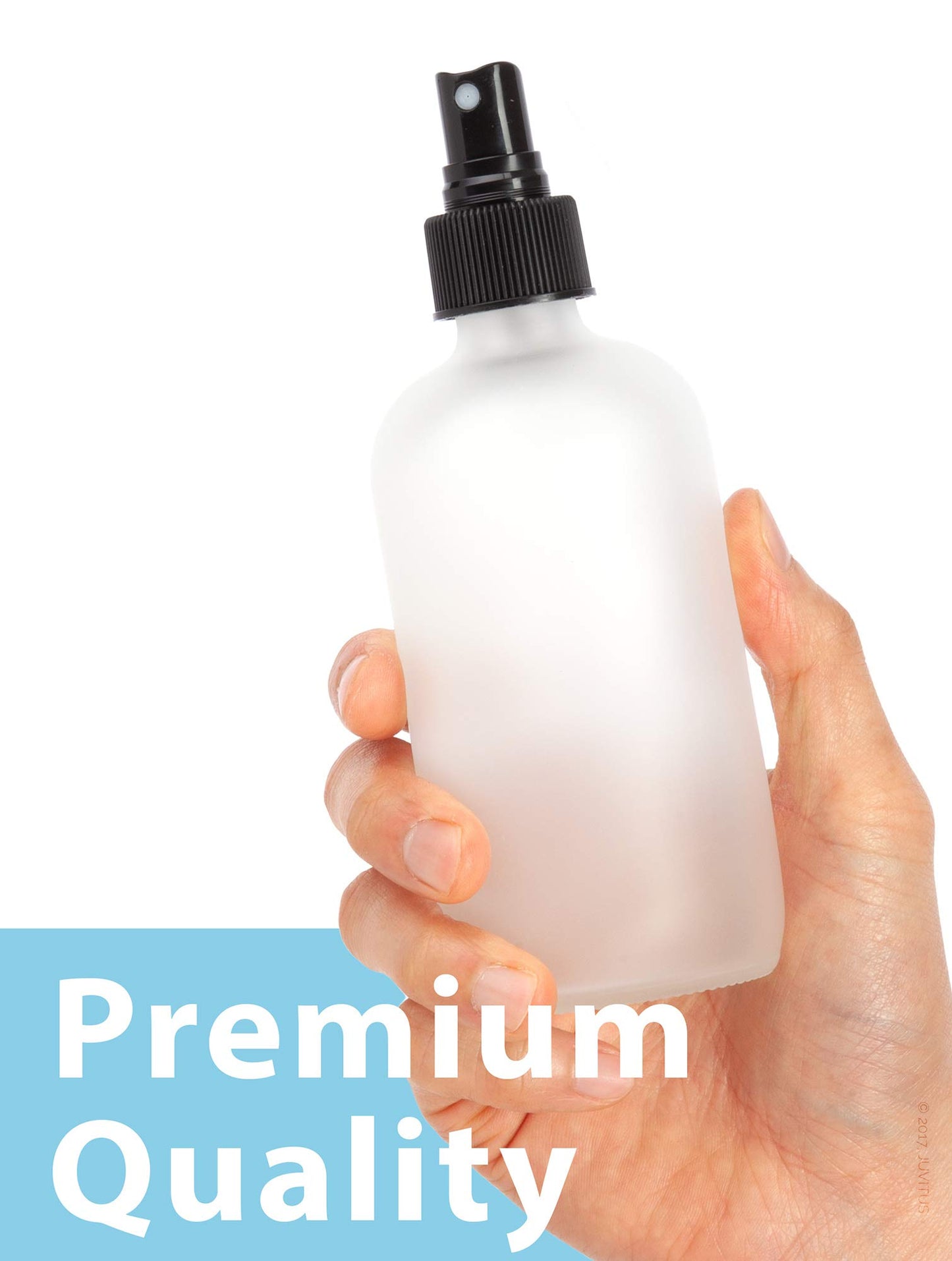 JUVITUS 8 oz Frosted Clear Glass Boston Round Bottle with Black Fine Mist Spray (6 Pack)