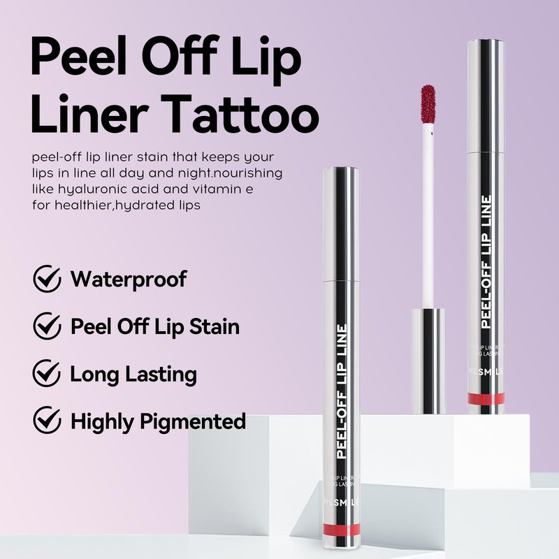 MLSMILE 4 PCS Peel Off Lip Liner Set, Lip Liner Stay, Matte Pink Lip gloss Stain, Long Lasting Peel Off Lip Stain Tattoo, Proof Lipstain Nude Non-Fading Lip Gloss Tint