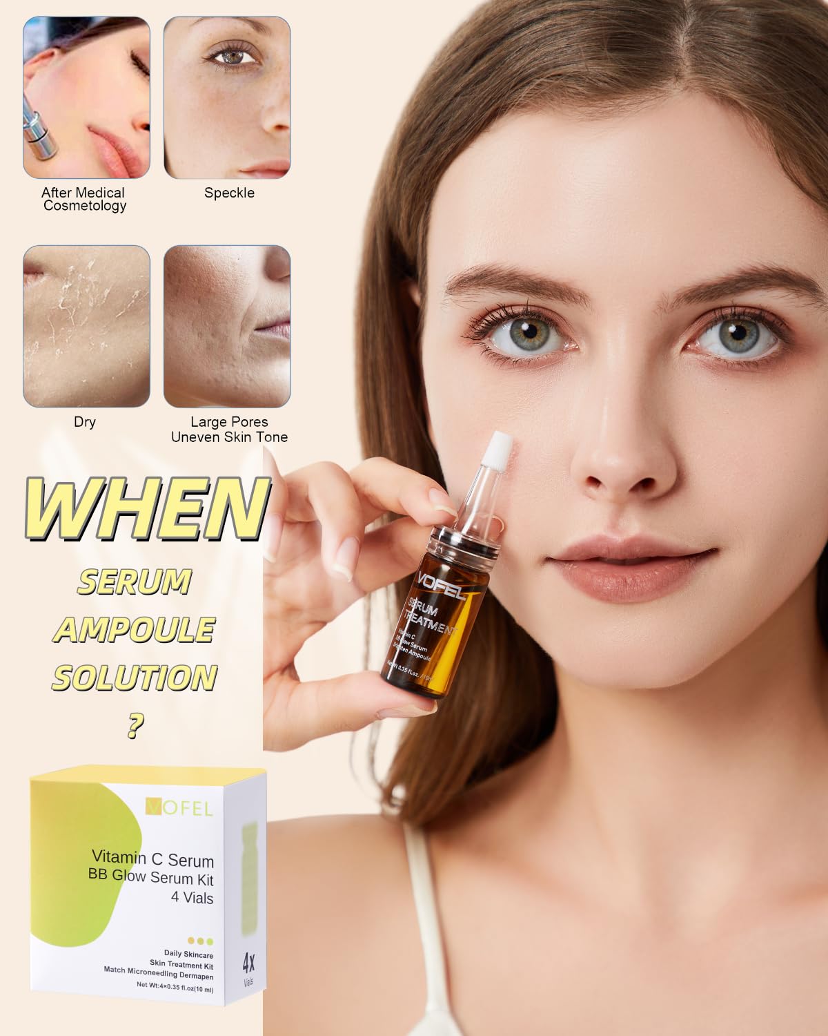 VOFEL Vitamin C Serum for Face Hyaluronic Acid Serum Anti Aging Moisturizer 0.35 oz 4 Vials Facial Serums (4pc new vc kit)