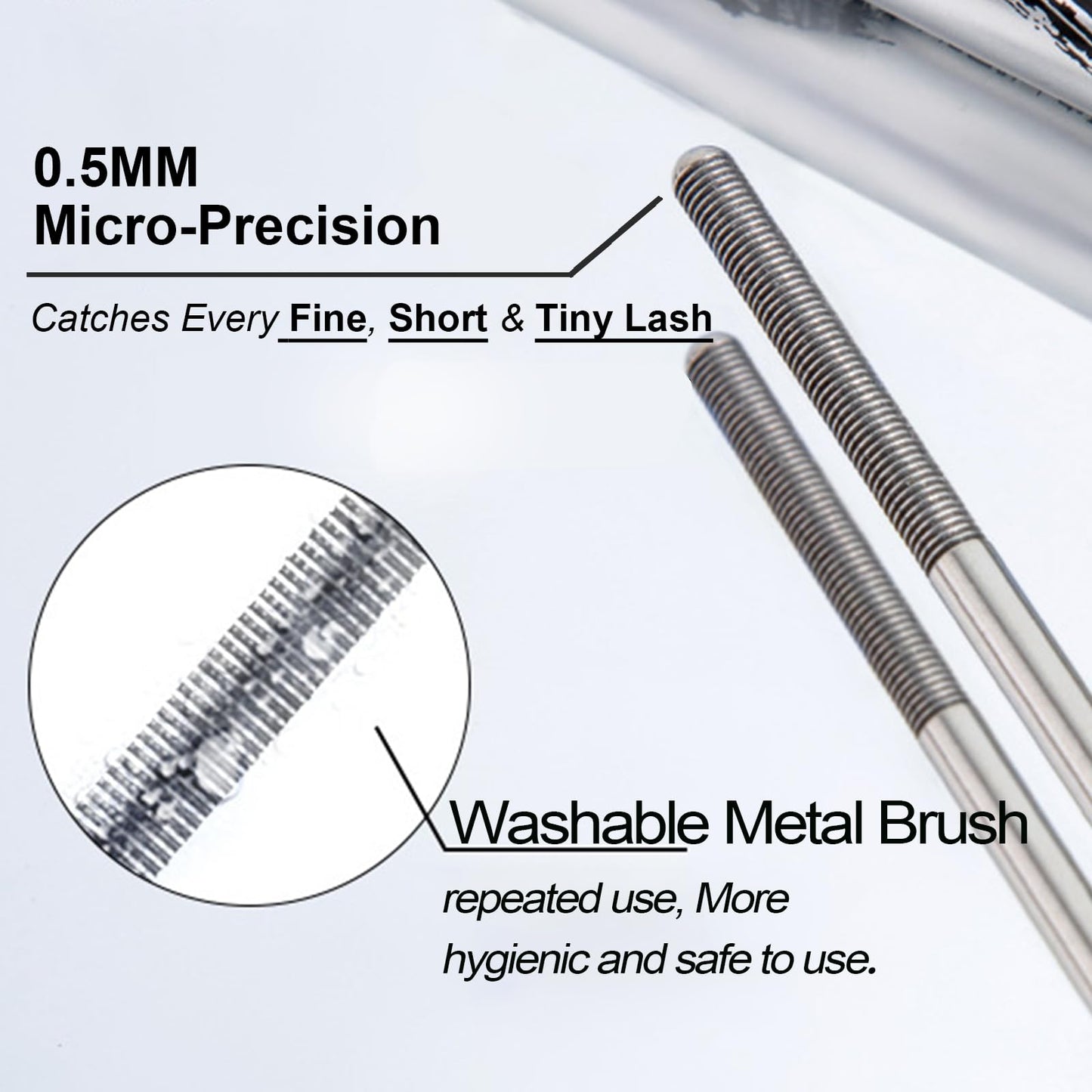 Black Washable Metal Mascara Wand, Waterproof Iron Wand Mascara for Thin Short Sparse Lashes, Natural Length Slim Volume Buildable Formula, Separated Lashes, Long Lasting Smudge-Proof No Flaking Tint