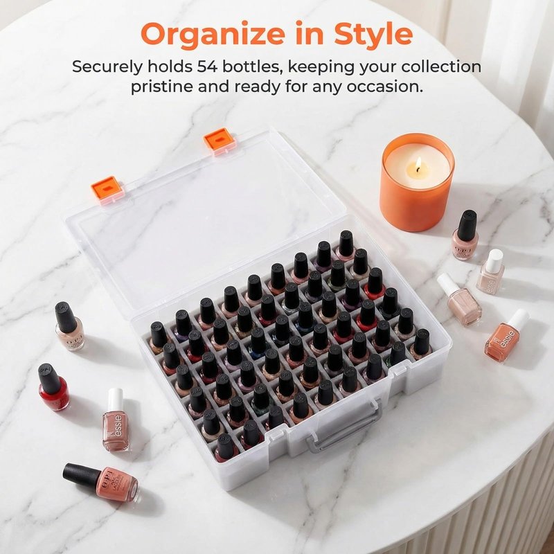 ALCYON 54-Bottle Nail Polish Organizer Case - Professional Clear Storage Box with Shockproof Sponge Foam - Secure Travel Bag for Beetles, for Essie - Prevents Glass Breakage Organized (Grey, For 54)