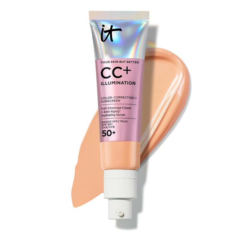 IT Cosmetics CC+ Cream Illumination - Radiant Full Coverage Foundation With SPF 50+ | Medium Tan, Anti-Aging Serum, 1.08 fl oz