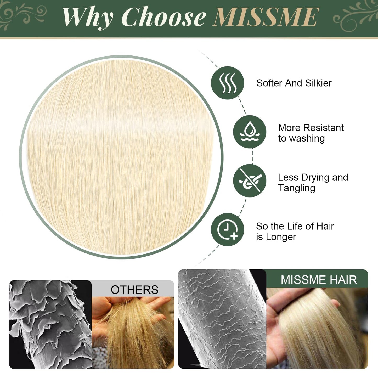 Missme Tape in Hair Extensions Human Hair 16 inch 20 Pcs 40g #60 Platinum Blonde Tape ins Human Hair Extensions Remy Hair Skin Weft Seamless Invisible Silky Straight Thick Ends Add Length