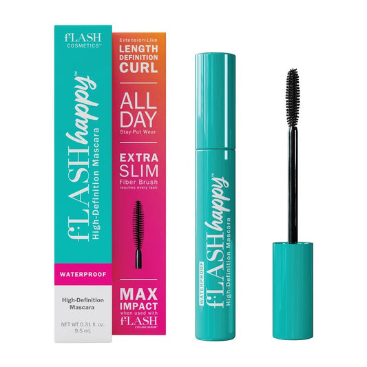 fLASH Happy High-Definition Mascara with Ultra-slim Brush for Length, Volume, Curl - All Day Wear, Clean Vegan Formula, Paraben-free (True Black)