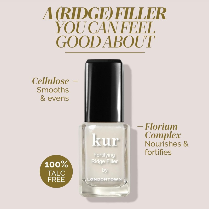 LONDONTOWN Kur Nail Ridge Filler - Smoother - Strengthener - Filler for Damaged Uneven Nails - Fortifying, Self Leveling Base, Vegan, Cruelty Free, Paraben Free, Clear, 0.4 fl oz
