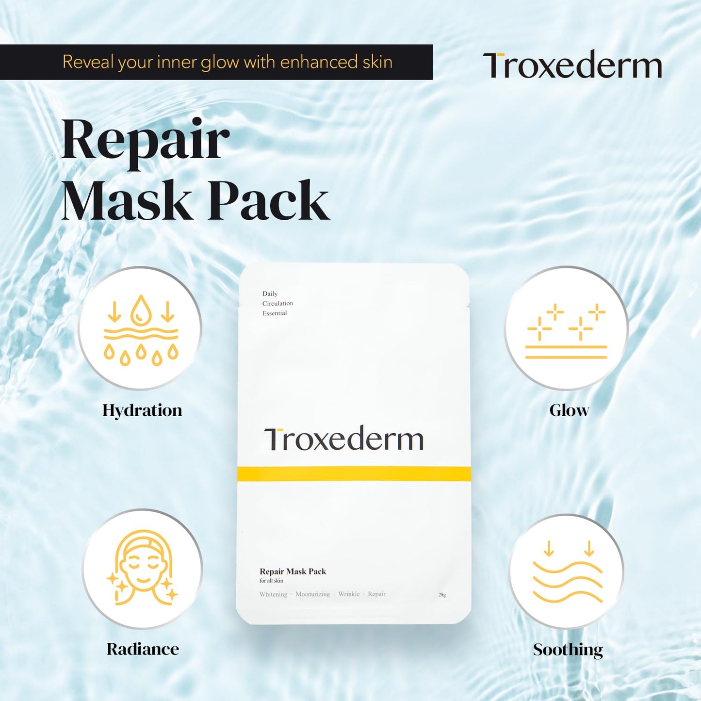 TROXEDERM Repair Facial Mask Set – Korean Moisturizing Sheet Mask with Niacinamide, Troxerutin & Adenosine, Hydrating Face Mask for Barrier Care, Radiant Skin & Daily K-Beauty Self Care, Pack of 5