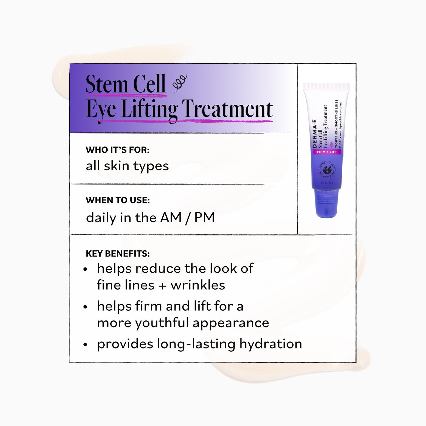 Derma E Stem Cell Lifting Eye Treatment – Multi Action Firming and Tightening Under Eye and Upper Eyelid Cream - Hydrating and Revitalizing Moisturizer, 0.5oz