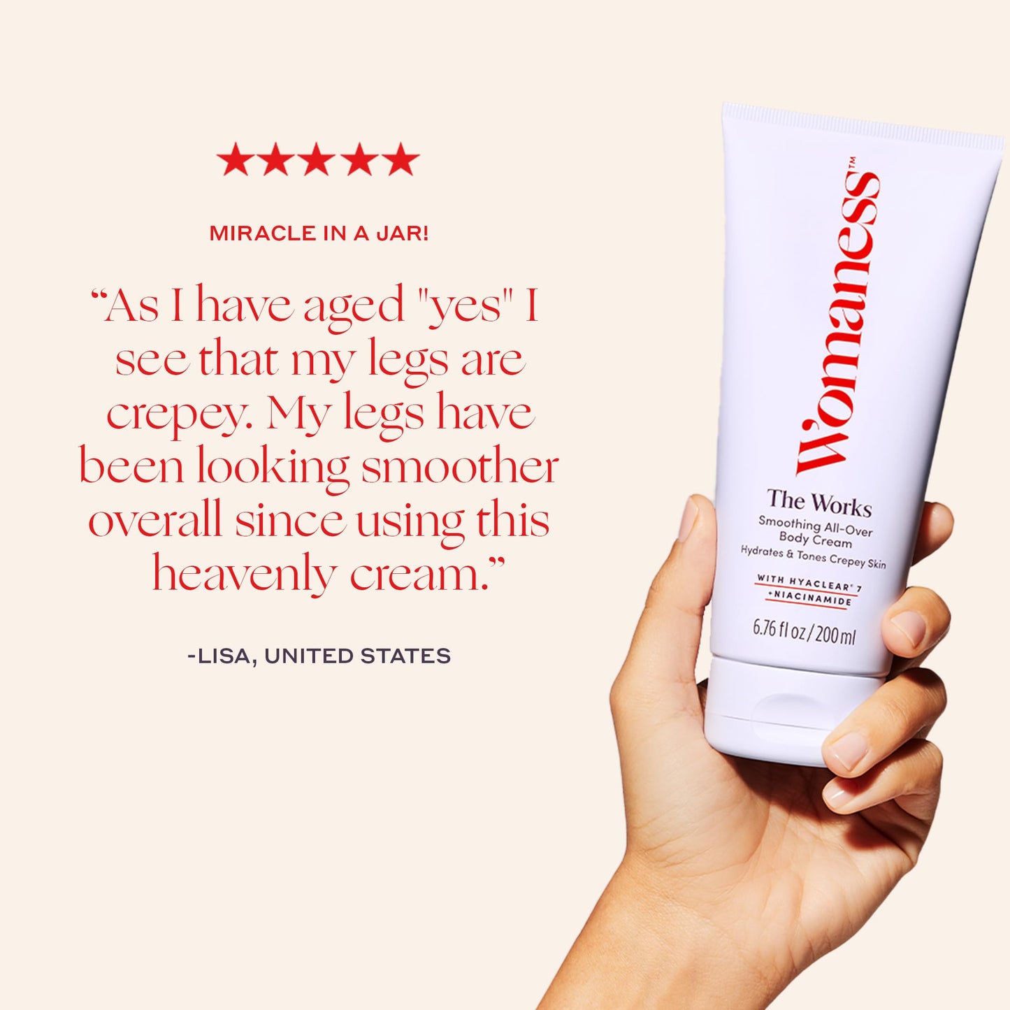 Womaness The Works All-Over Toning Body Cream, Firming Body Lotion for Women, Hydrating Body Lotion for Dry Skin with Niacinamide & Hyaluronic Acid, Anti-Aging Skin Tightening, Menopause Care - 200 ml