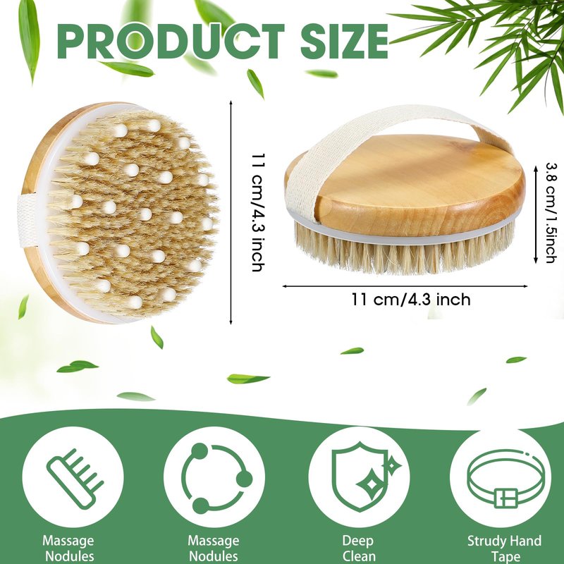 Gejoy 10 Pcs Dry Brushing Body Brush for Lymphatic Drainage Exfoliating Brush with Massage Nodule Dry Skin Body Scrubber Cellulite Shower Circulation Dead Exfoliator (4.3 x 4.3 Inches,Wood Color)