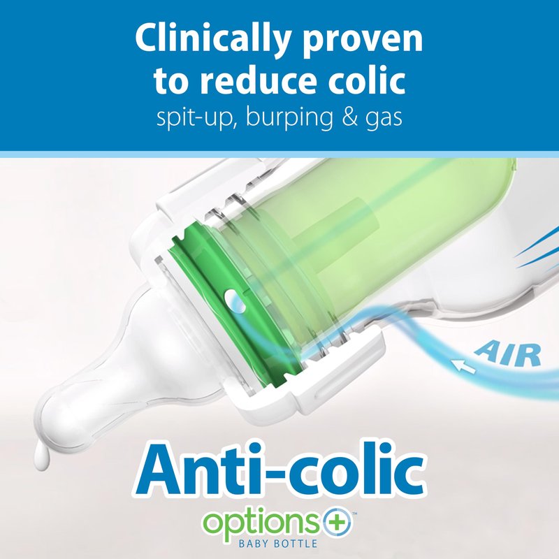 Dr. Brown's Natural Flow Anti-Colic Options+ Narrow Baby Bottle, 8 oz/250 mL, with Level 1 Slow Flow Nipples, 0m+, 4 Pack