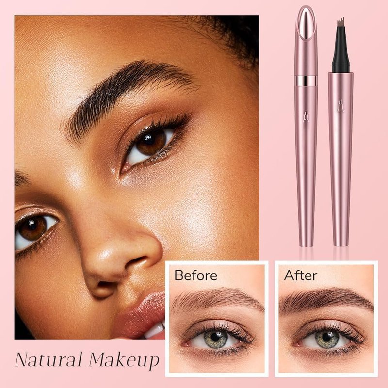 Waterproof Eyebrow Pen - 3D Microblading Pencil with 4 Tips | Long-Lasting Smudge-Proof Eyebrow Definer in Dark Brown