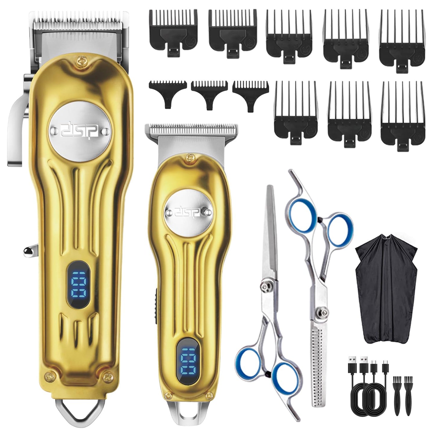 DSP Beard Trimmer for Men, Cordless Hair Clipper Shavers, Facial Hair Trimmer for Beard & Mustache Trimming, Professional Haircut Kit for Men Rechargeable LED Display (Silver)