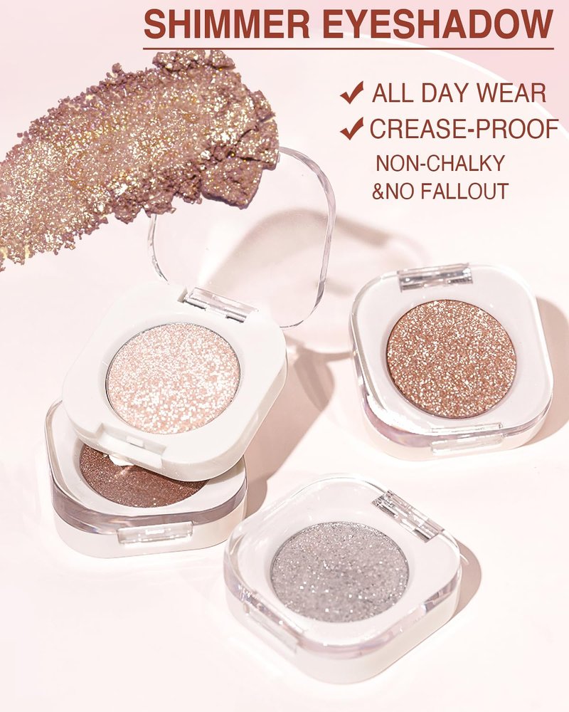Enfuntins 2 Pcs Glitter Eyeshadow Single, Ultra-Fine Sparkling Diamond Shimmer, Long-Lasting Sheer Eye Makeup, Crease-Proof & Buildable Eye Shadow Topper, Gold & Brown Champagne
