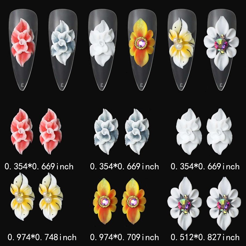 WOKOTO 12 Pcs 3D Flower Nail Charms - Embossed Acrylic Nail Art Gems | Simulation Floral Design