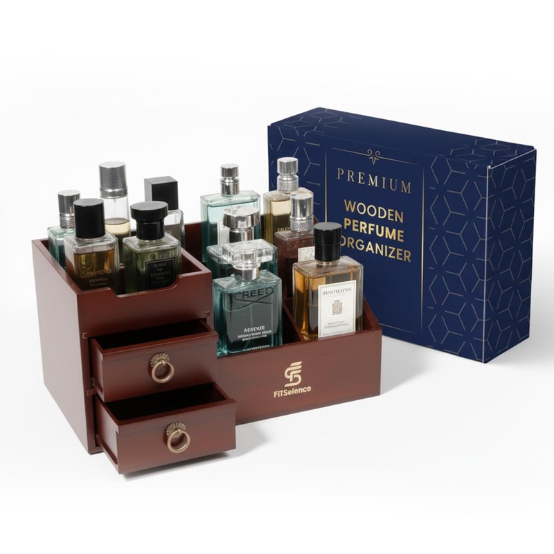 FITSELENCE Premium Wooden Cologne Organizer for Men - Perfume Organizer - Cologne Stand - Organizador de Perfumes - Cologne Shelf - Perfume Stand for Women - Black, Brown - Perfume Holder
