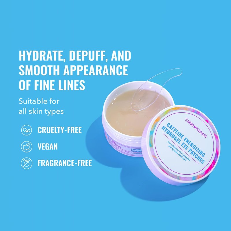 Good Molecules Caffeine Energizing Hydrogel Eye Patches - Hydrating Eye Mask with Hyaluronic Acid | 30 Pack for Puffiness Relief