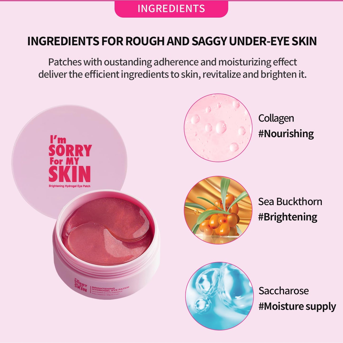 I'M SORRY FOR MY SKIN Brightening Hydrogel Eye Patch, Korean Skincare Under Eye Treatment for Puffy Eyes & Dark Circles, Anti-Wrinkle Antioxidant Self Care Gifts for Women 60EA/90g
