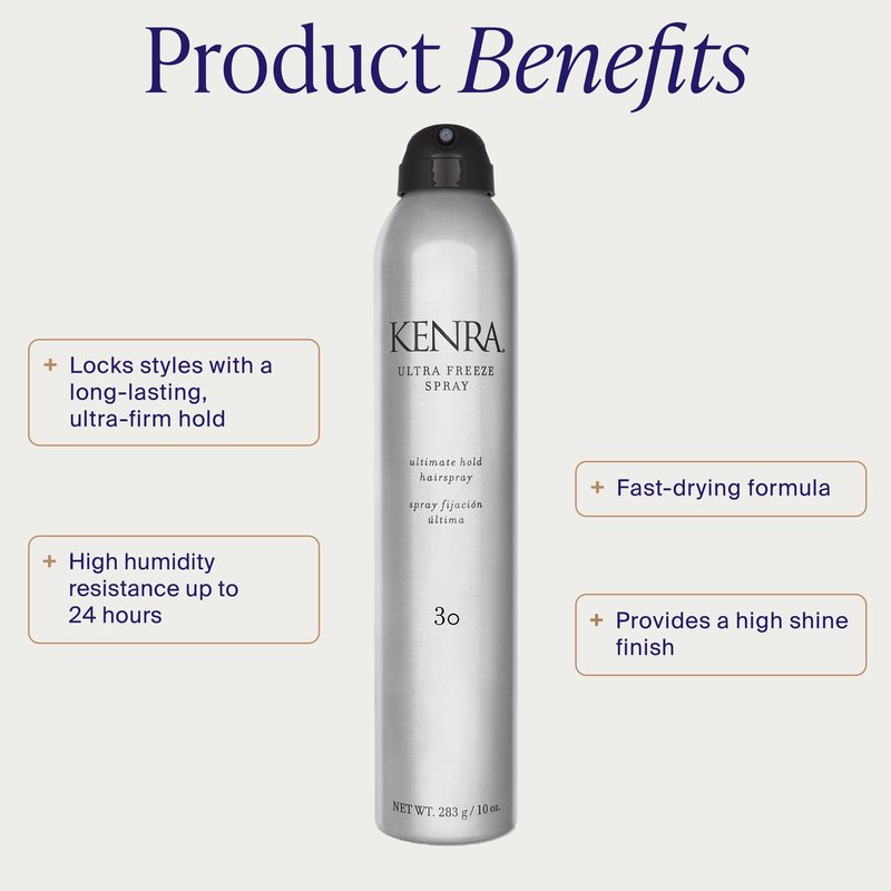 Kenra Ultra Freeze Spray 30 | Ultimate Hold Hairspray | Long-Lasting, Ultra-Firm Hold | Fast-Drying Formula | Provides Humidity Resistance | High Shine, Flake-Free Finish | All Hair Types | 10 oz