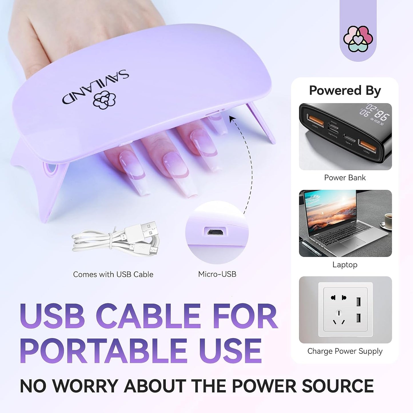 Saviland Mini Nail Lamp, Quick-Dry Gel Nail Lamp 16W, Portable U V Light for Easy and Fast Nail Extension, U V LED Curing Lamp for Manicure Starters DIY Nail Art