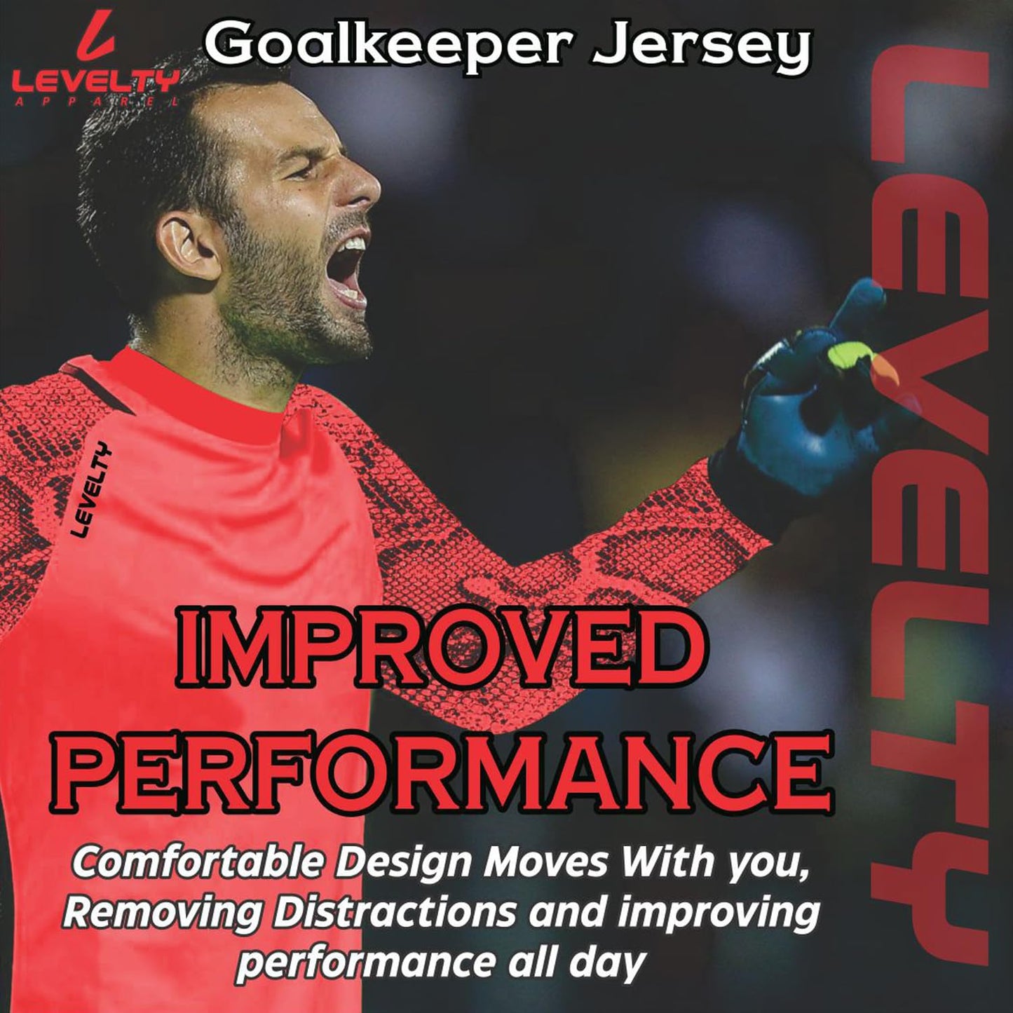 Levelty Soccer Goalkeeper Jersey Adult/Youth Elbow Padded Long Sleeve Goalie Shirt Men Women Kids Goalkeeper Jersey (Red - XS)