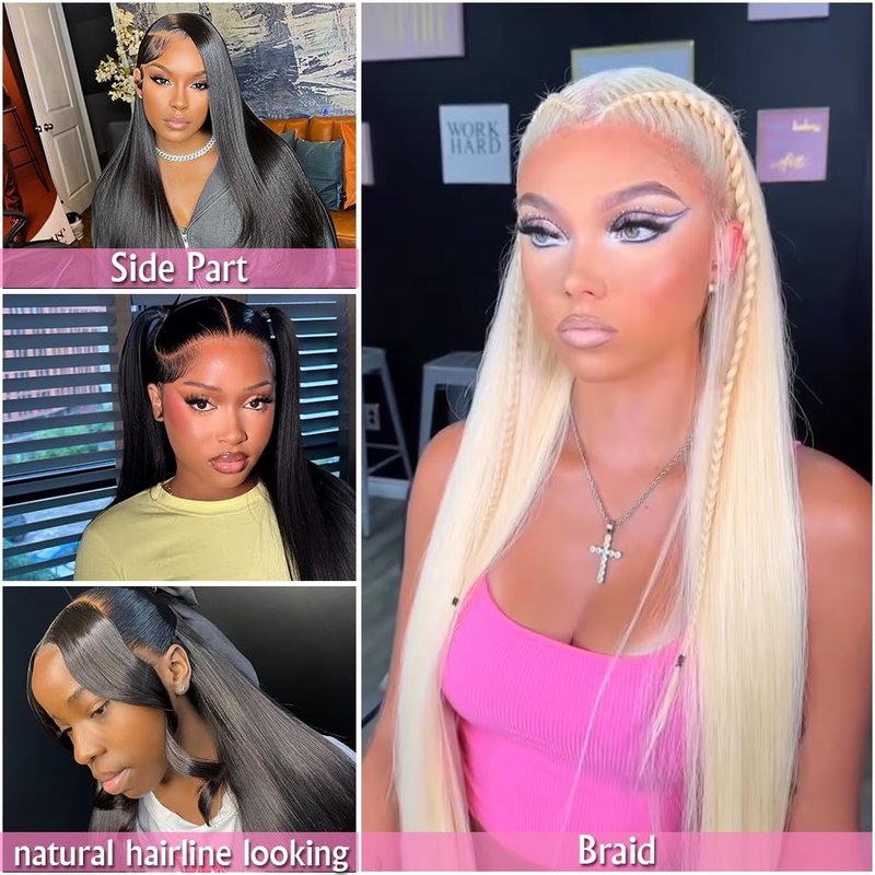 goodear 13x6 Straight Lace Front Wig Pre Plucked Lace Front Wigs with Baby Hair Glueless Lace Wigs for Women 26 Inch Full, soft, lifelike, breathable Daily Party (613# White Blonde, Long 26inch)