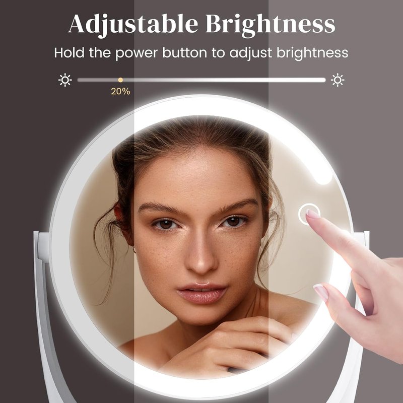 Vanity Magnifying Mirror - 10x Lighted Makeup Mirror with 3 Adjustable Brightness Settings | Rechargeable, Double-Sided, 360° Rotation