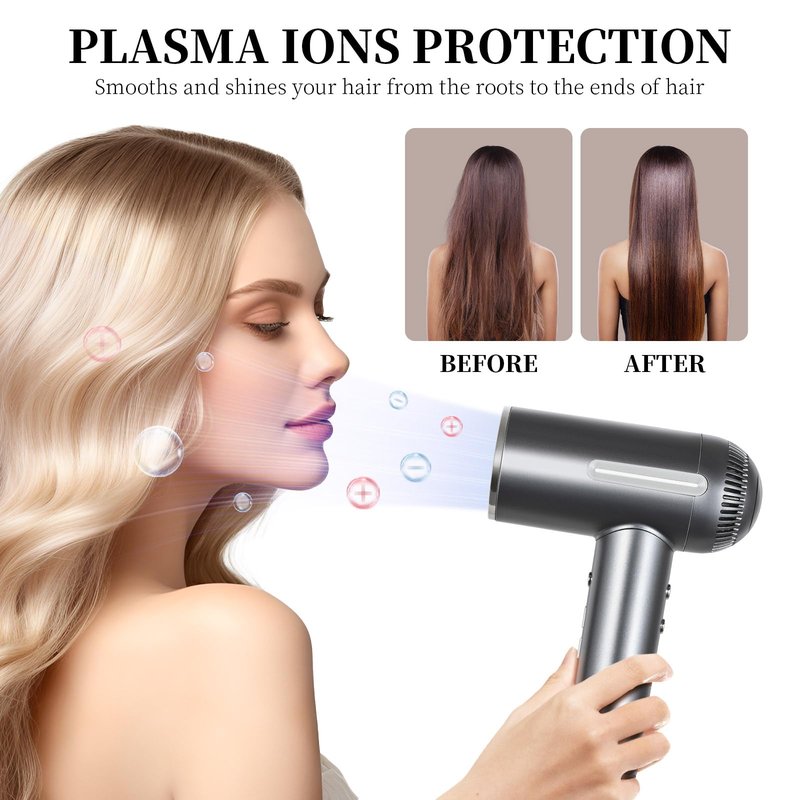 HERLLY Hair Dryer,1600W High Speed Ionic Blow Dryer with Diffuser,Plasma Hair Dryer with Facial Mode(Silver Gray)