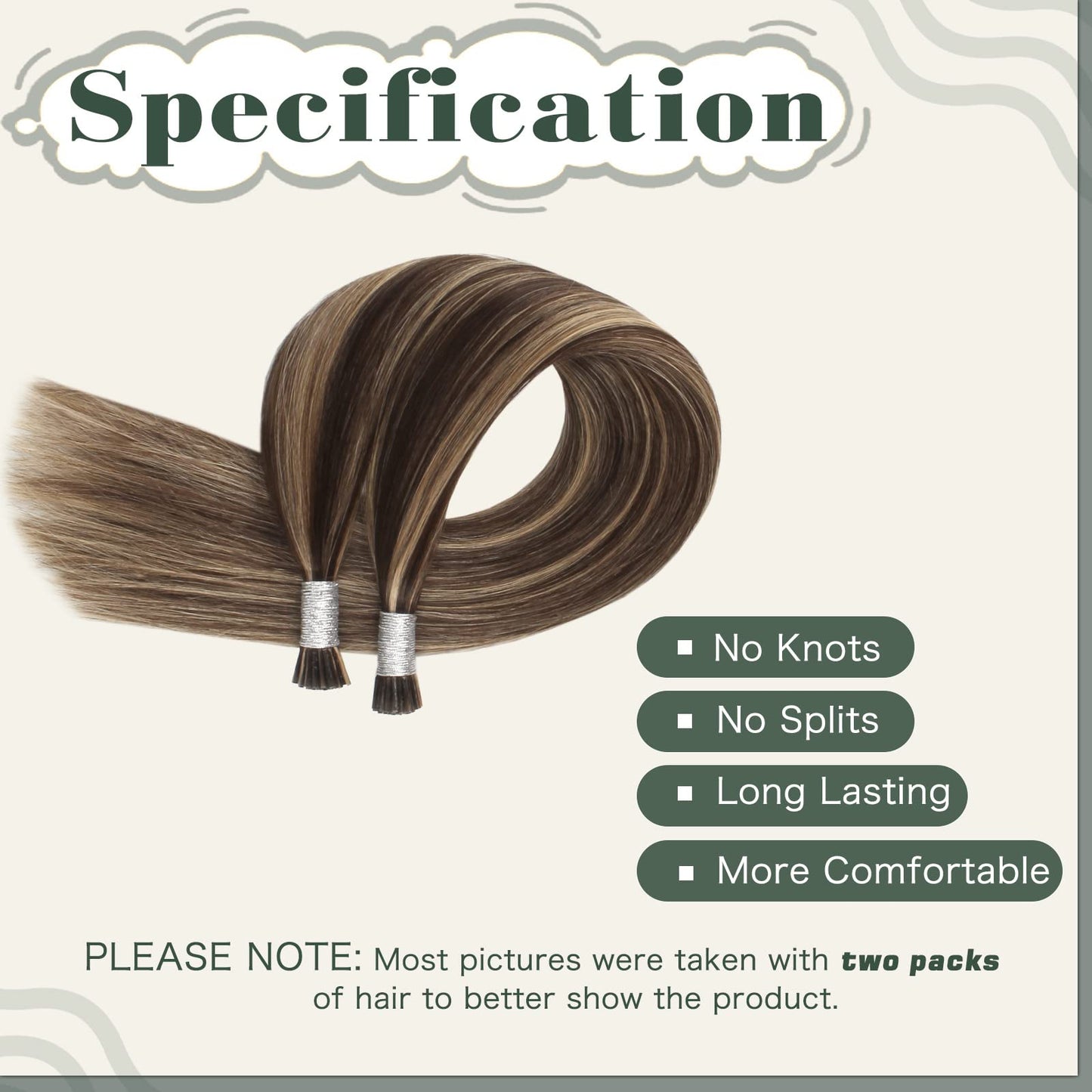 Sixstarhair Itip Hair Extensions Human Hair I Tip Extensions Chocolate Brown Highlighted Caramel Blonde Color 4/27 Cold Fusion Keratin Hair Extensions 14 Inch 50g/Pack 100Strands