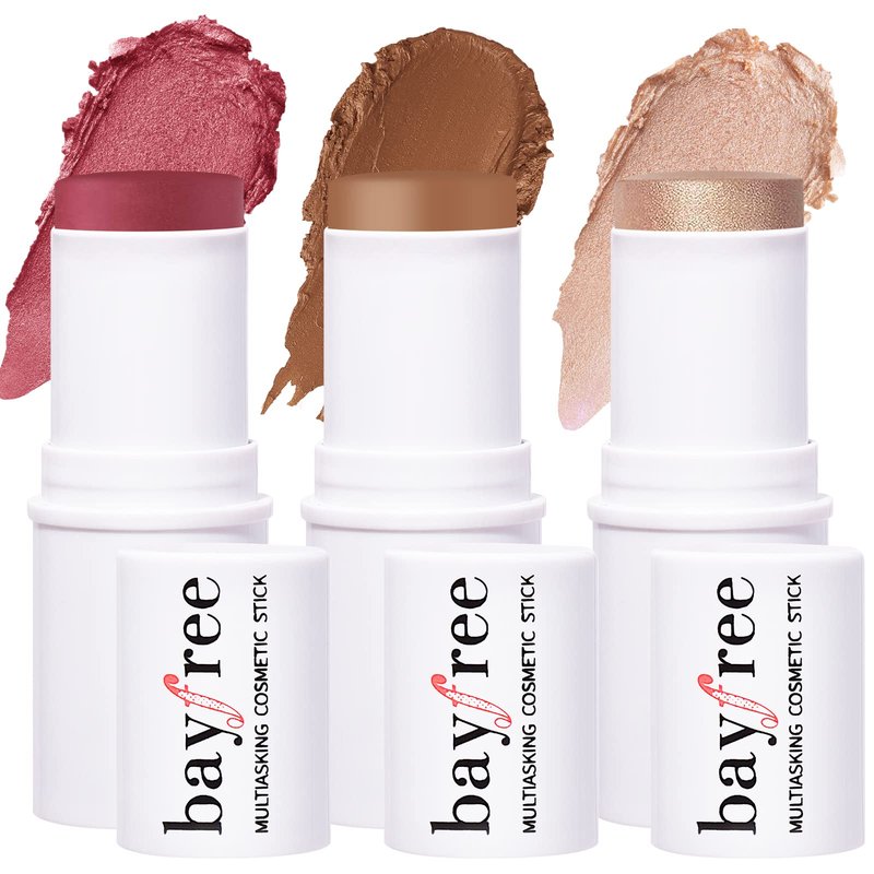 KIMUSE Cosmetics Stick Trio, Blush Stick, Face Moisturizer Balm & Highlighter Makeup