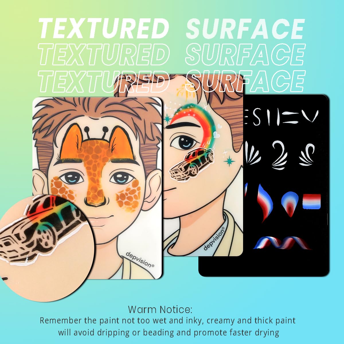 torbers Depvision Reusable Face Paint Practice Board,2 Colorful Face Paint Board,One Black Face Painting Exercise Board,Makeup Template A4 size (Boy)