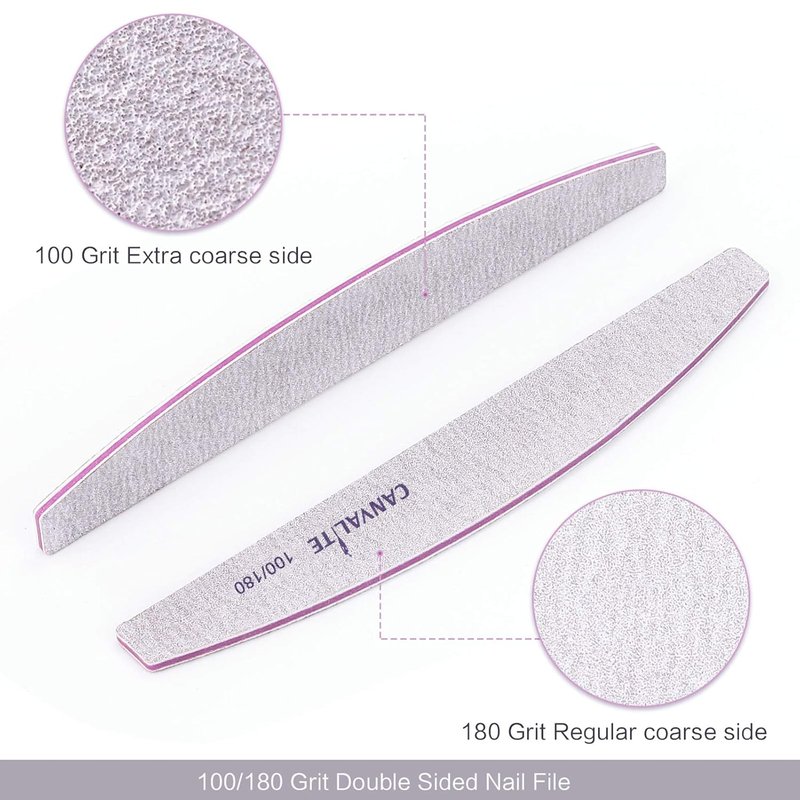 Canvalite Professional Nail Files - 100 PCS Reusable Double-Sided Emery Boards | 100/180 Grit for Home & Salon Use