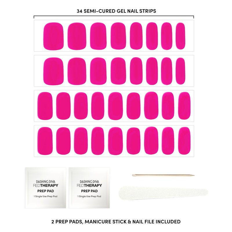 Dashing Diva Glaze Nail Strips - Magenta Madness | Works with Any LED Lamp | Long Lasting, Chip Resistant Semicured Gel Wraps | Contains 34 Salon Quality Wraps, 1 Prep Pad, 1 File