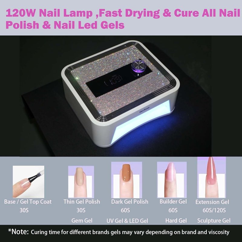 UV LED Nail Lamp - Cordless 120W Rechargeable Gel Nail Dryer with Timer | Portable Rhinestone Curing Light for Nail Art Enthusiasts