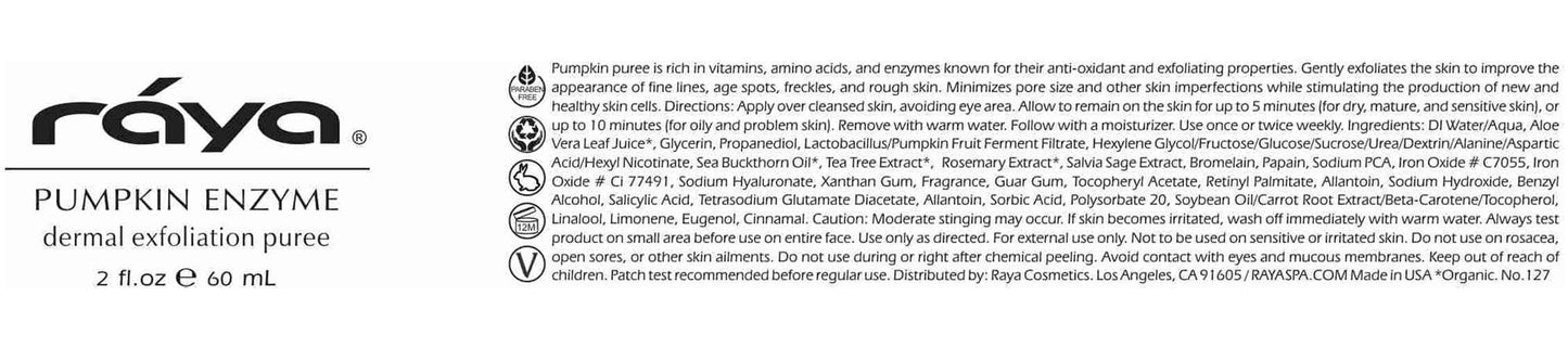 Raya Pumpkin Enzyme Facial Puree (127) | Gentle and Exfoliating Treatment for All Skin | Reduces Fine Lines and Minimizes Pore Size