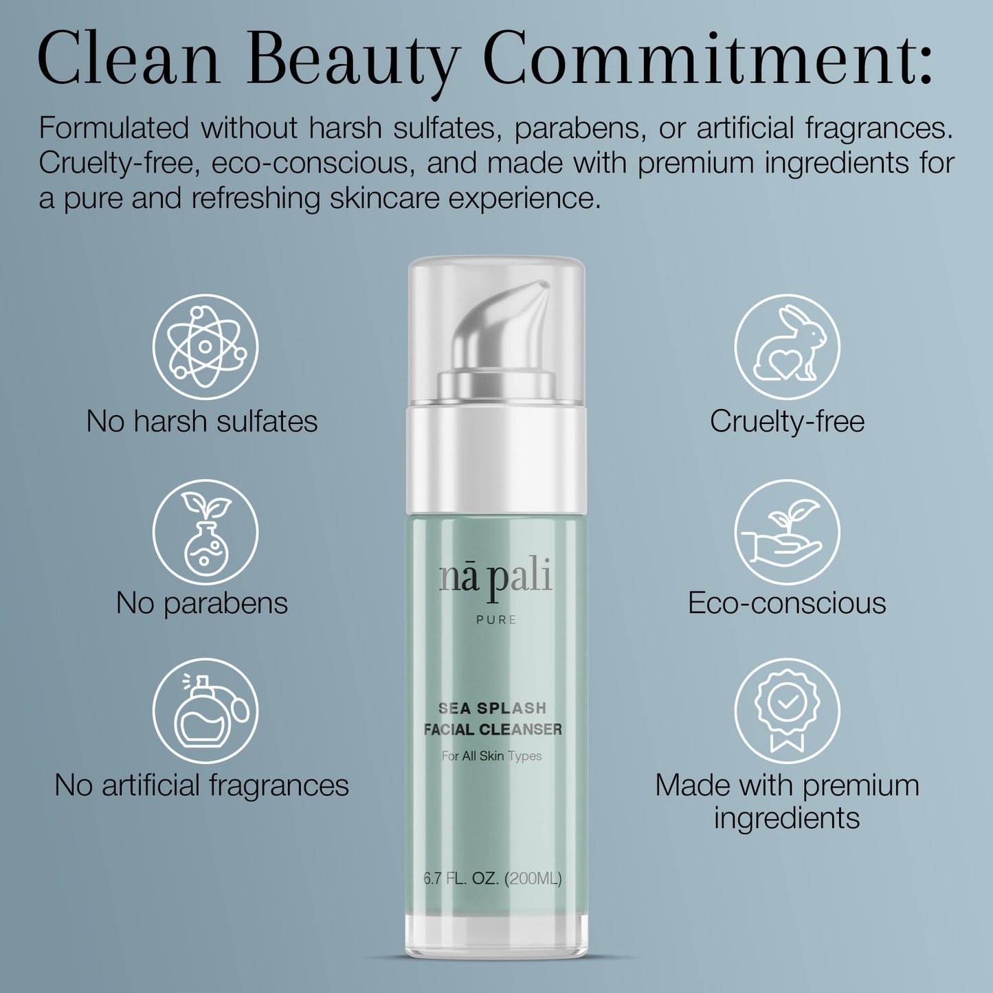 Na Pali Pure Sea Splash Facial Cleanser Hydrating Face Wash with Dead Sea Salts, Algae, Aloe & Green Tea – Gentle, pH-Balanced Daily Cleanser for All Skin Types – 6.7 fl oz