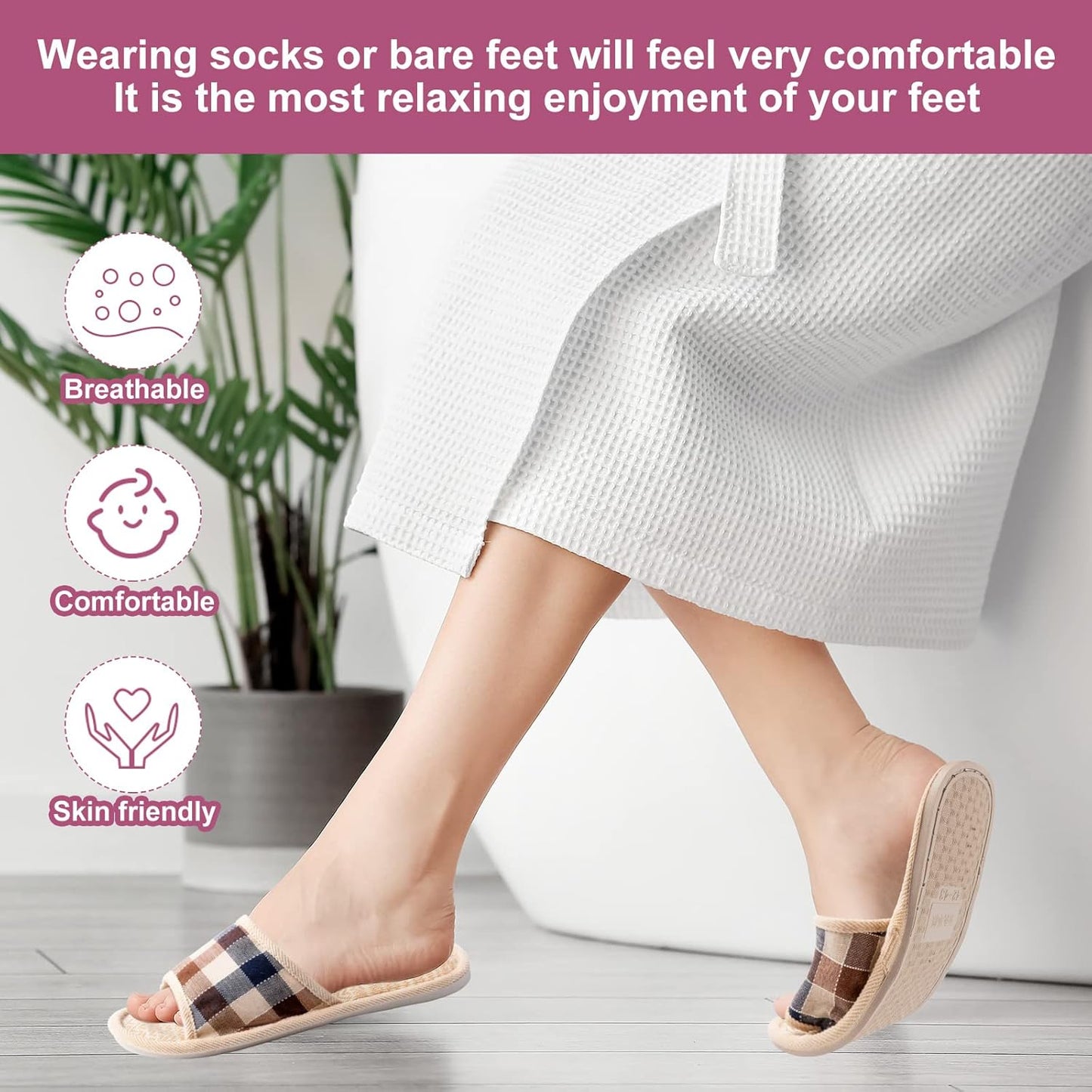 10 Pairs Washable Open Toe House Slippers - Breathable Non-Slip Casual Spa Footwear | 4 Large + 6 Medium Sizes