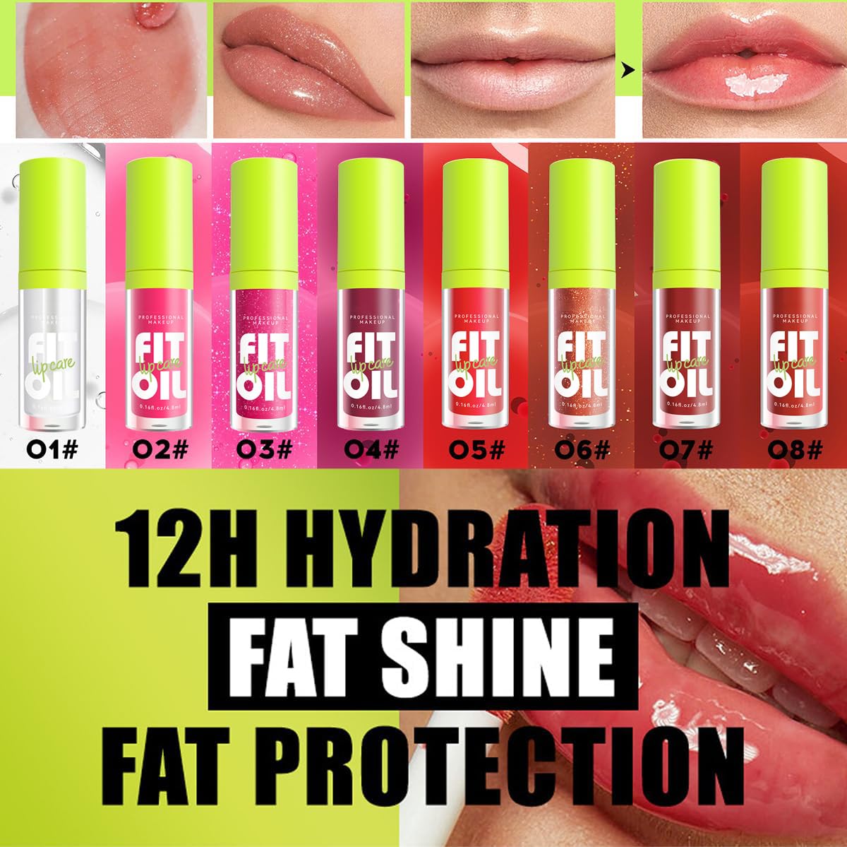 Qifylmaf 8 Colors Lip Oil Lip Glaze, Big Brush Head Hydrating Lip Glow Oil, Transparent Toot Tinted Nourishing Long Lasting Repairing Lightening Lip Lines (Set A+ Set B)