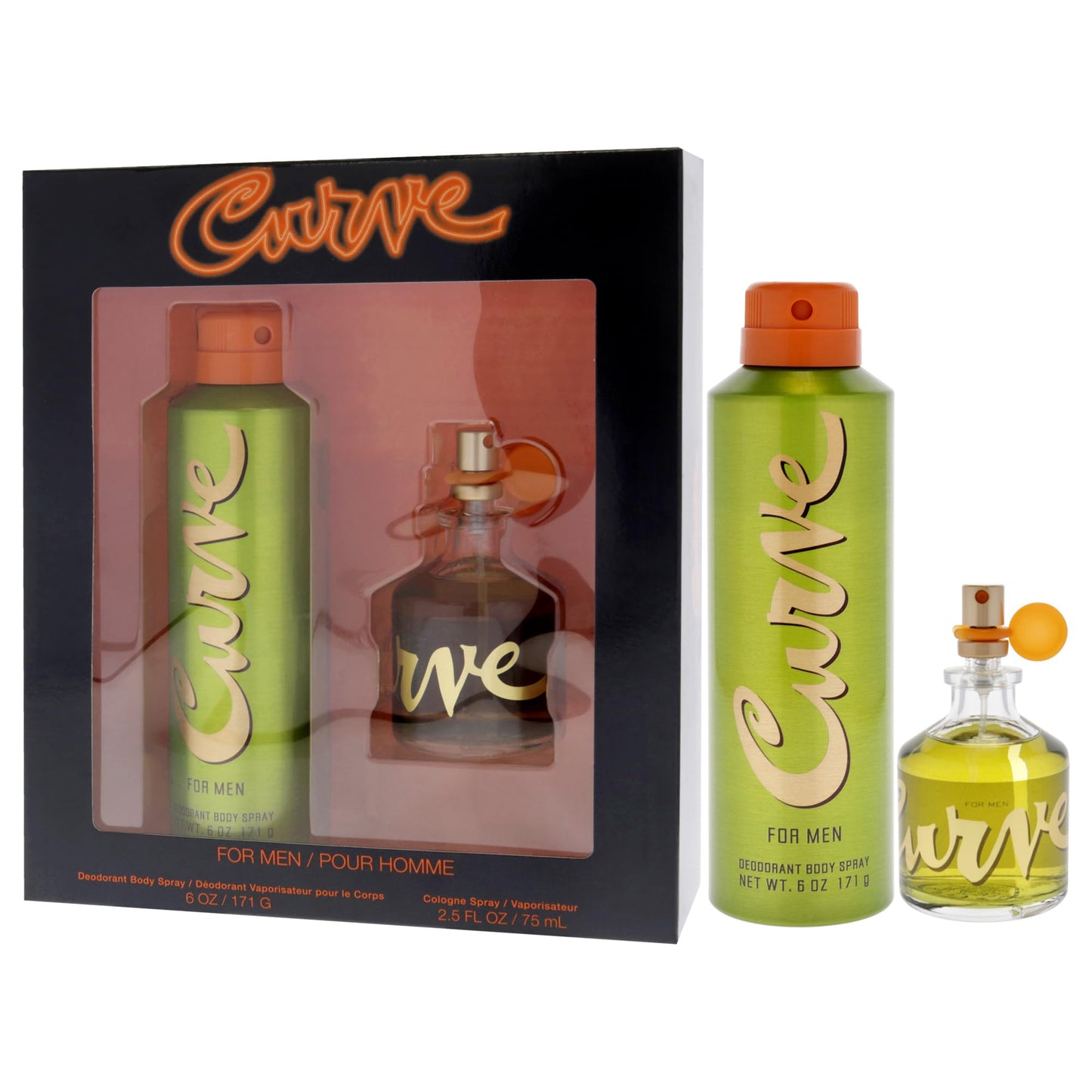 Curve Men's Cologne Fragrance Set, Cologne Spray & Deodorant, Casual Day or Night Scent, Curve for Men, 2 Piece Set, 2.5 fl. oz