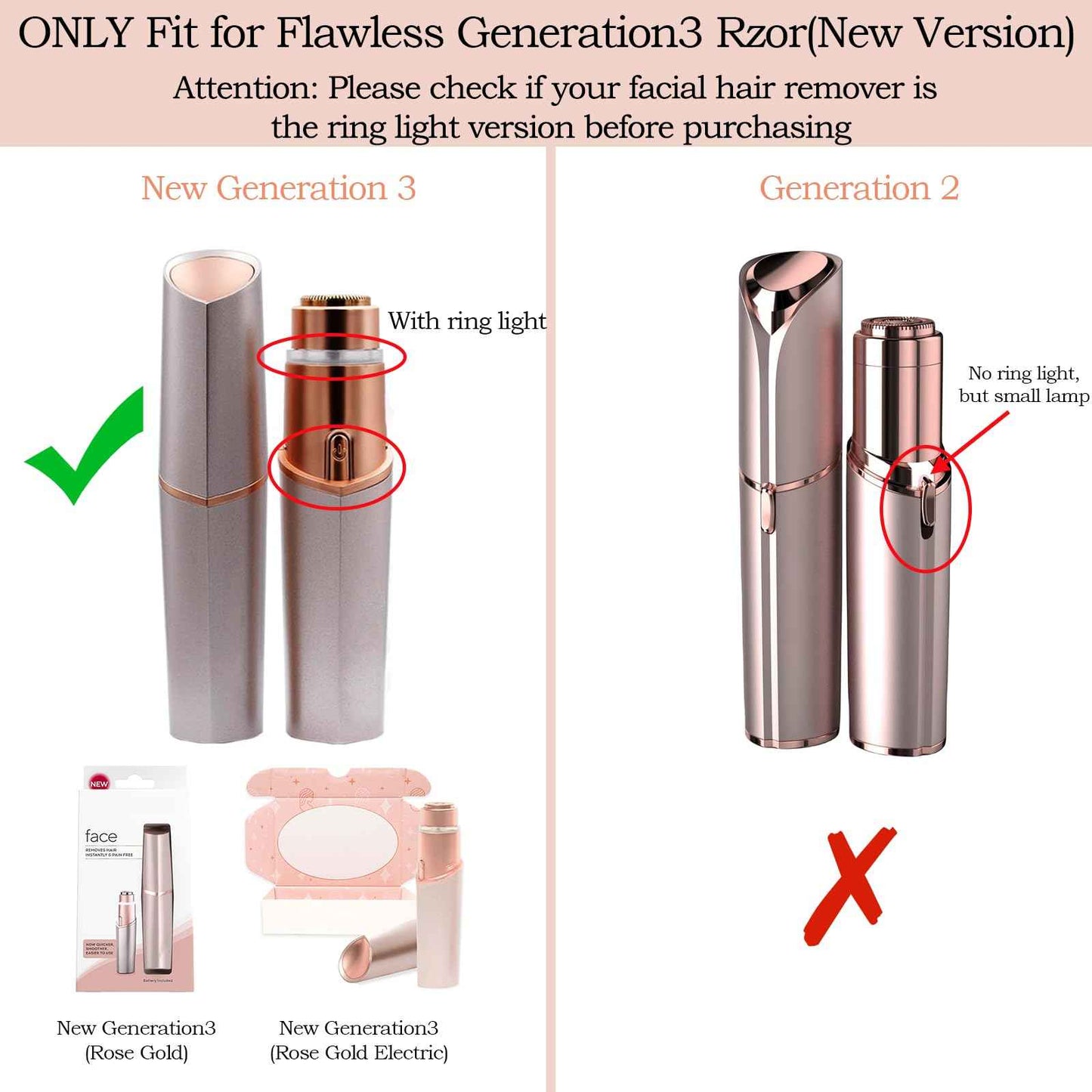 Replacement Heads Generation 3 Compatible with Flawless Facial Hair Remover Ring Light Version,New Version Replacement Blades for Flawless Replacement Heads Gen 3,18 Karat Gold-Plated Head,4 Pack.