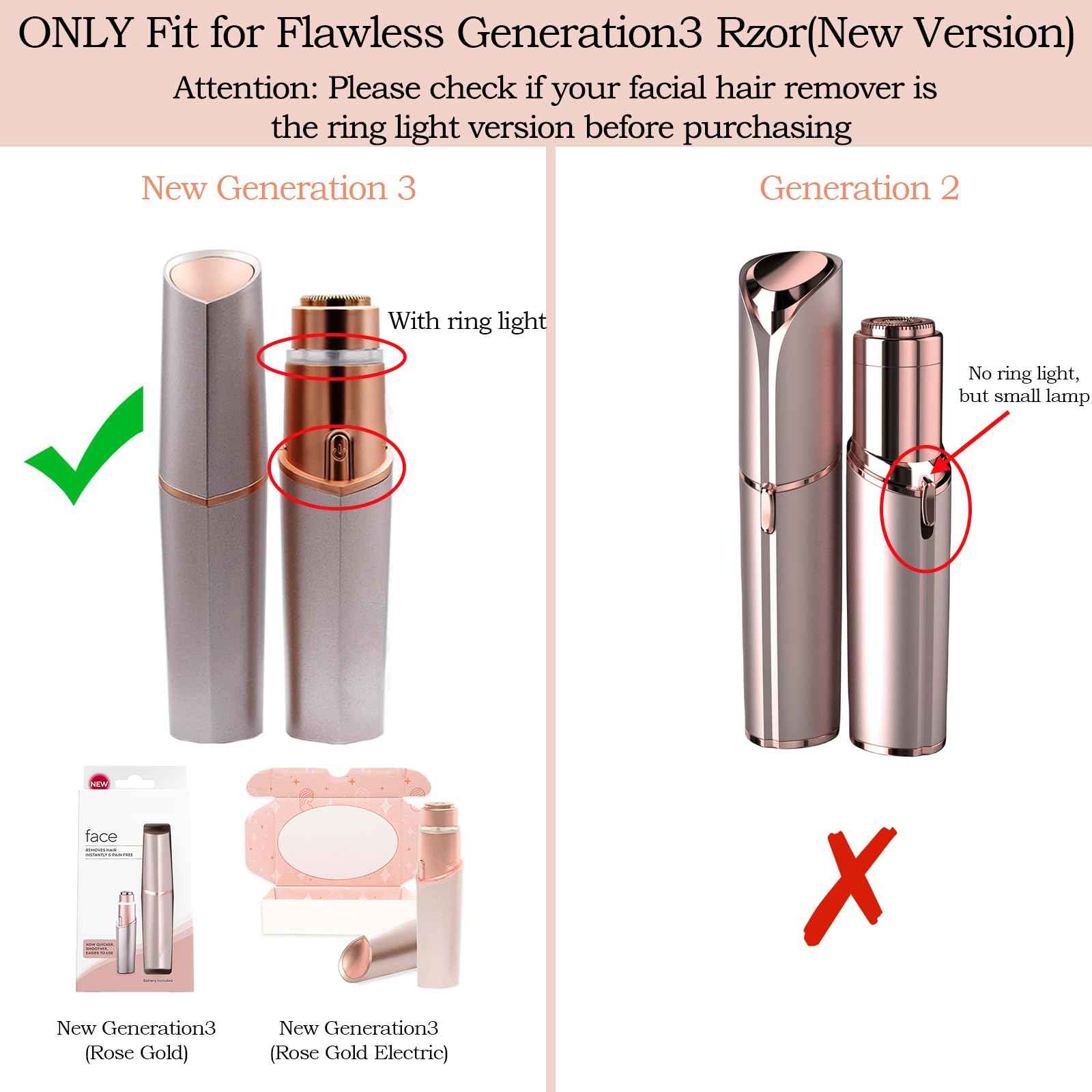 Replacement Heads Generation 3 Compatible with Flawless Facial Hair Remover Ring Light Version,New Version Replacement Blades for Flawless Replacement Heads Gen 3,18 Karat Gold-Plated Head,4 Pack.