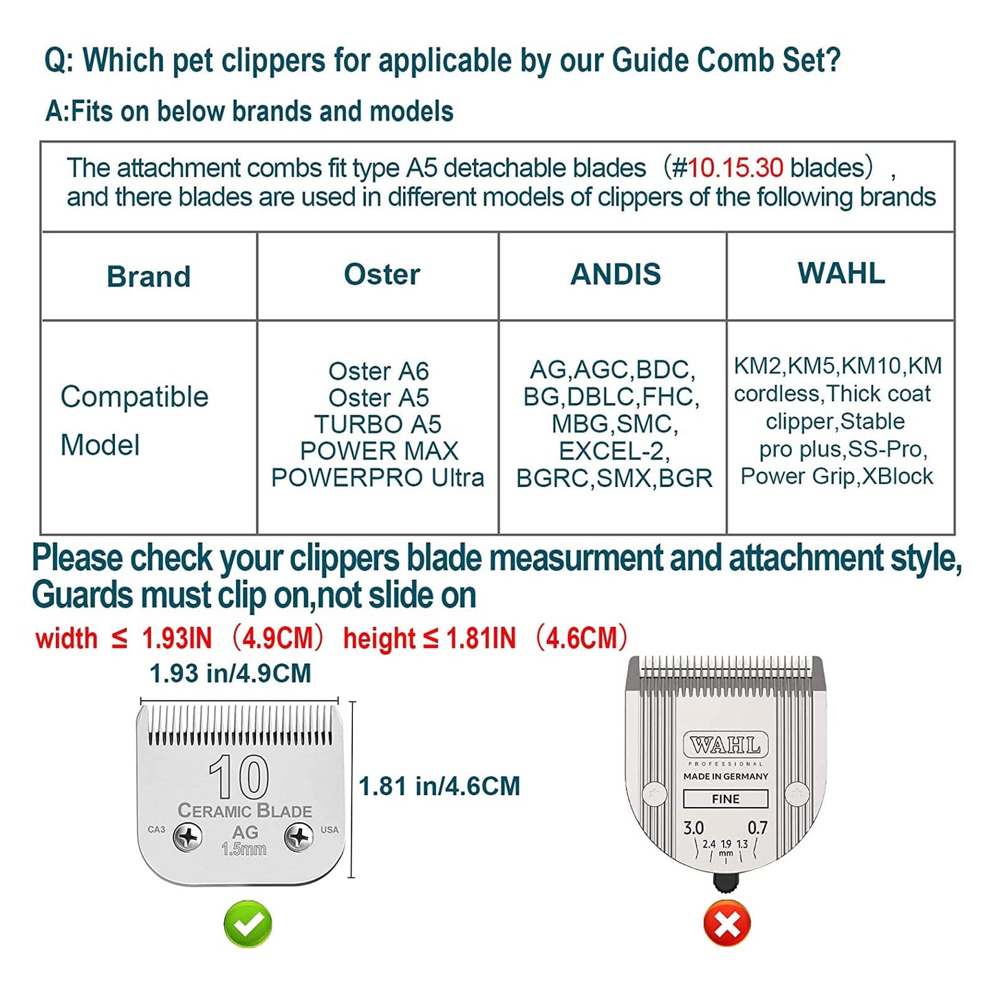 COSYONALL Animal Stainless Steel 9 Color Dog Guide Comb Set,Cutting Length 1/8" to 1 1/4" for 10#/15#/30# A5 Detachable Blade,Compatible with Andis, Oster A5, Wahl KM Series Clipper Guards