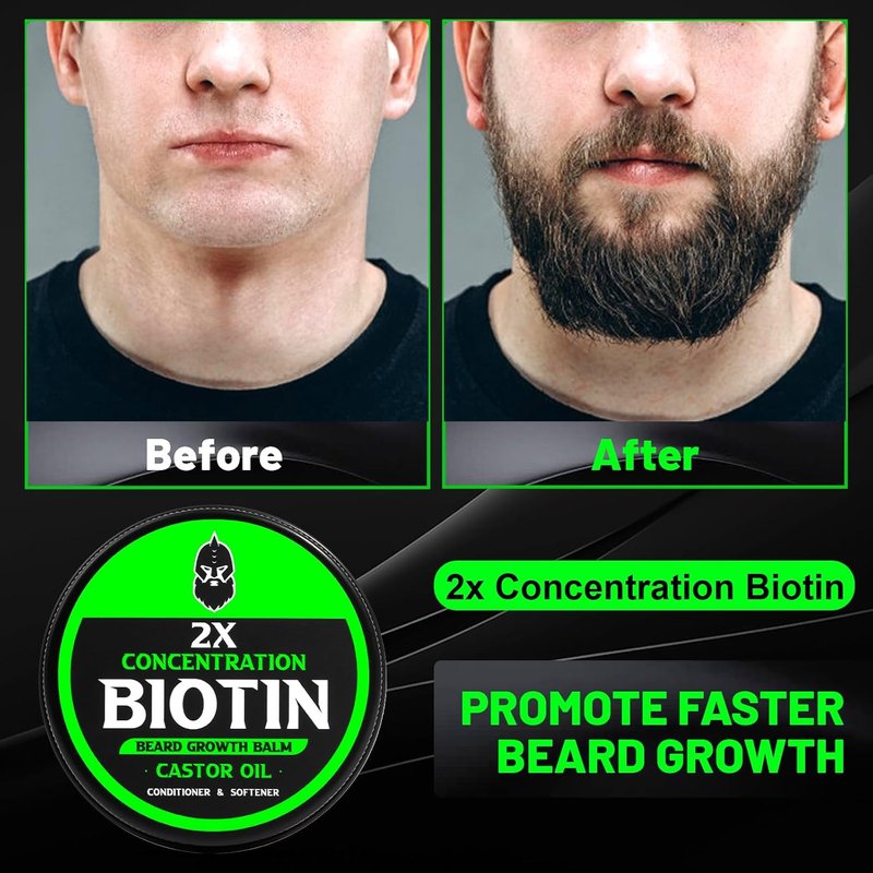 Beard Balm for Growth & Softening - 2X Thickening Biotin with Castor, Argan & Jojoba Oils | 2 Ounce, Vanilla, Cedar, Orange