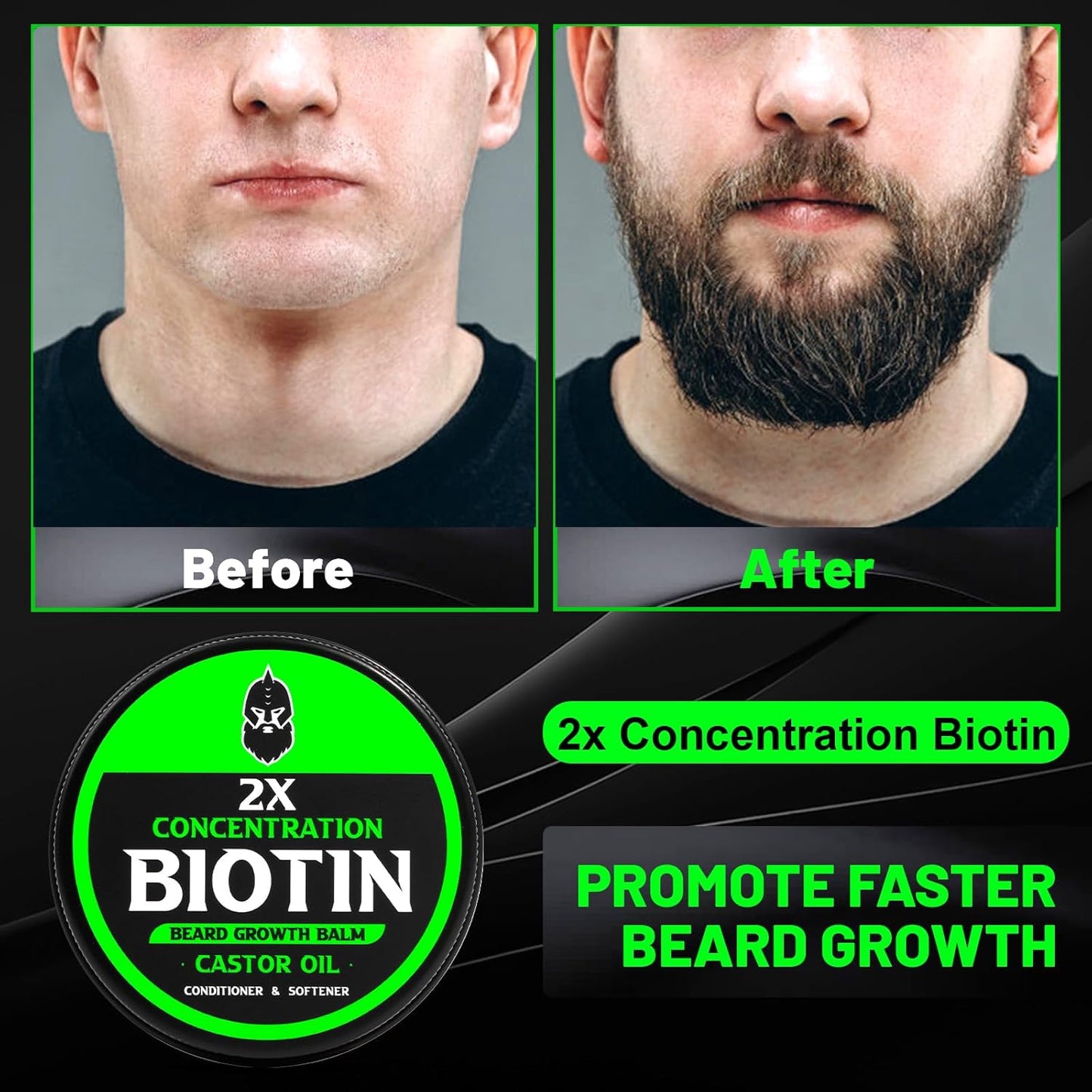 Beard Balm for Growth & Styling - Biotin, Castor Oil, Argan & Jojoba Oils | 2 Oz - Vanilla, Cedar, Orange
