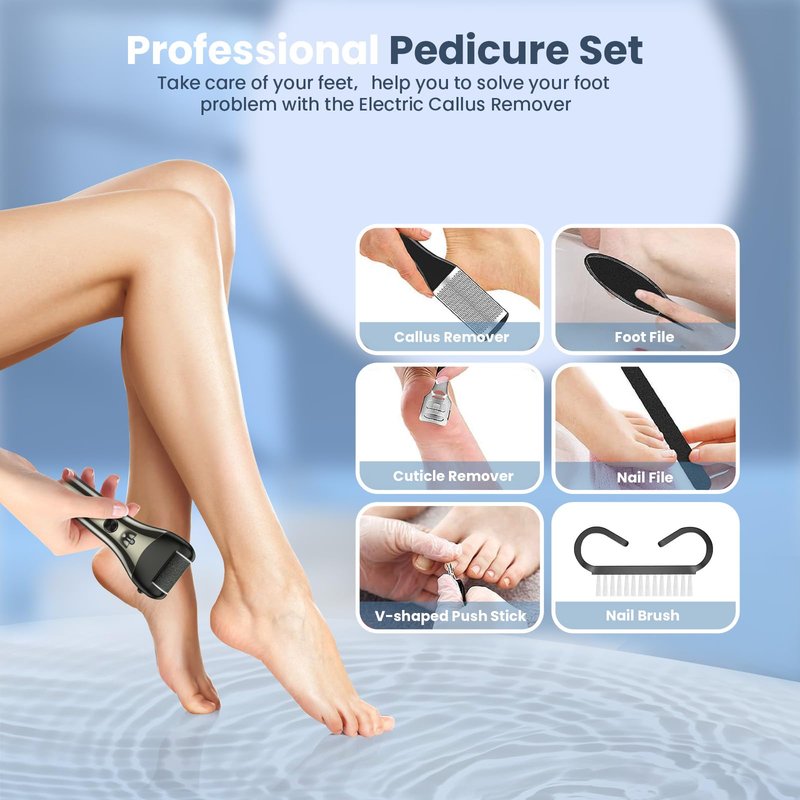 Bubbacare Electric Callus Remover for Feet, 3-Speeds Foot File Callus Remover, Portable 16-in-1 Pedicure Kit with 3 Rollers for Hard Dead Skin